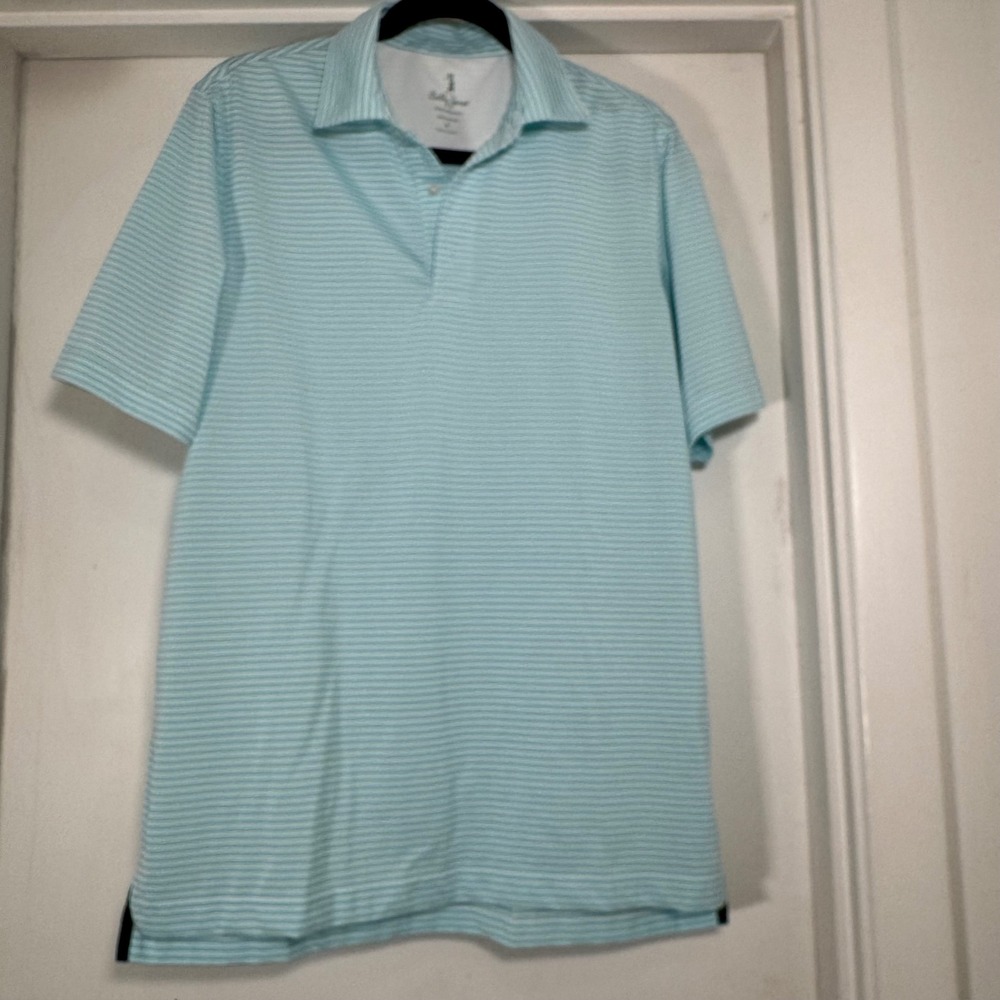 Bobby Jones Performance Polo Shirt Mens Medium Blue White Stripe Golf SS